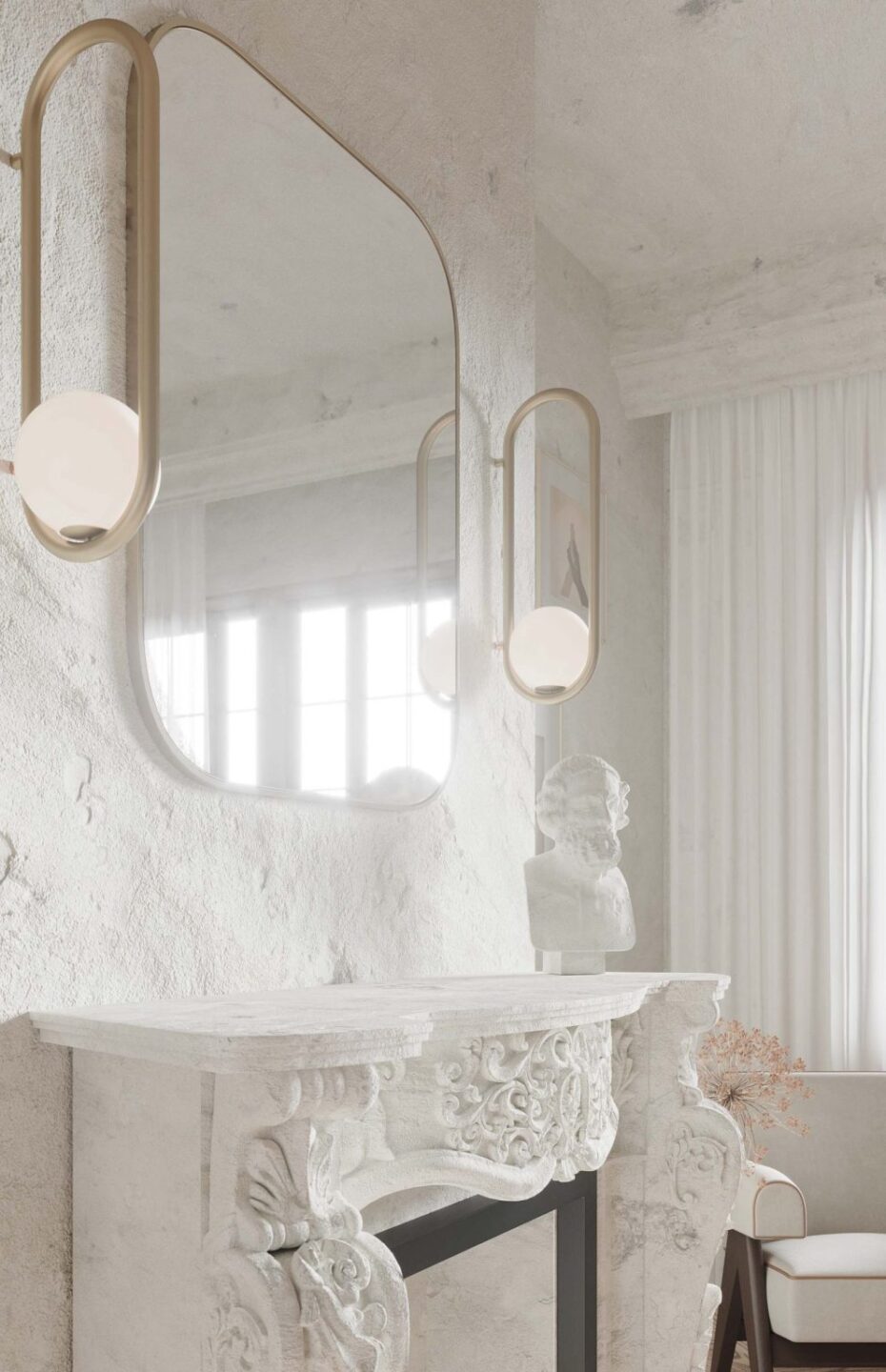 Lustro Glam Gold w klasycznym wnętrzu - widok z profilu