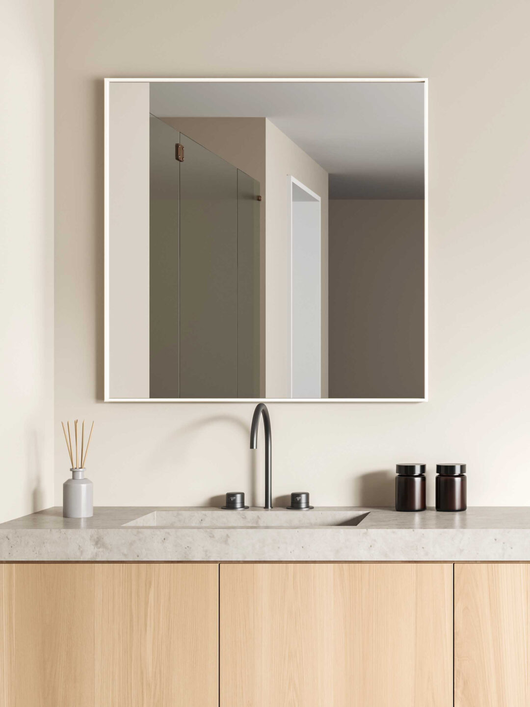 Lustro w białej aluminiowej ramie ZEN SQUARE - modne do łazienki