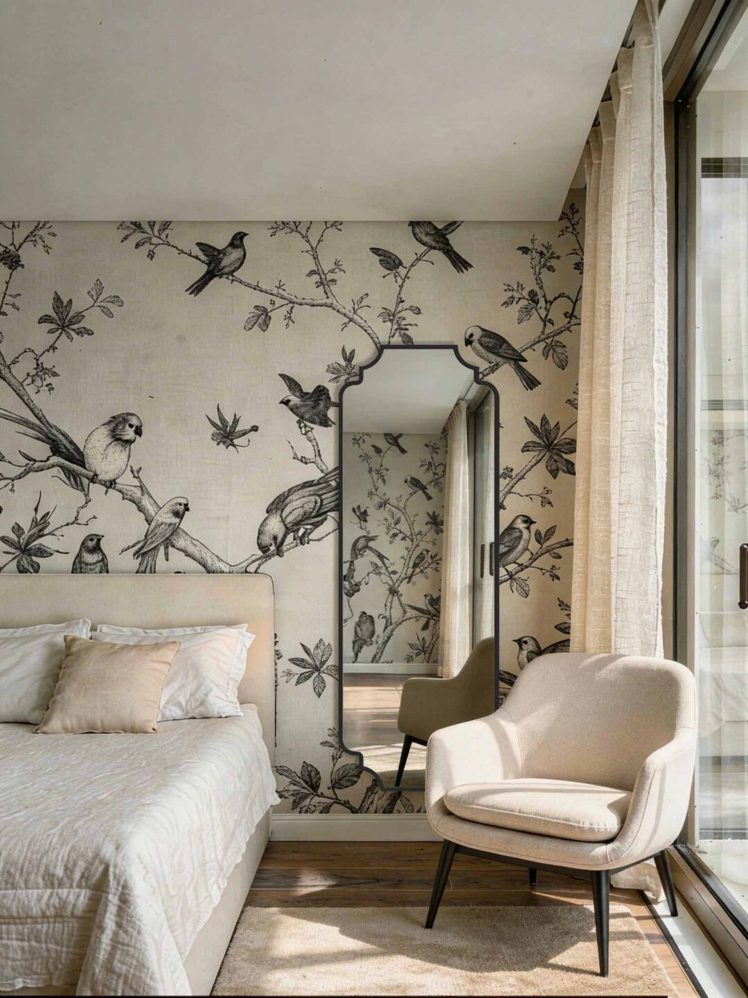 Lustro Hoya to elegancka dekoracja z pięknie zdobionymi narożnikami. Idealne do wnętrz modern classic, farmhouse i granny chic